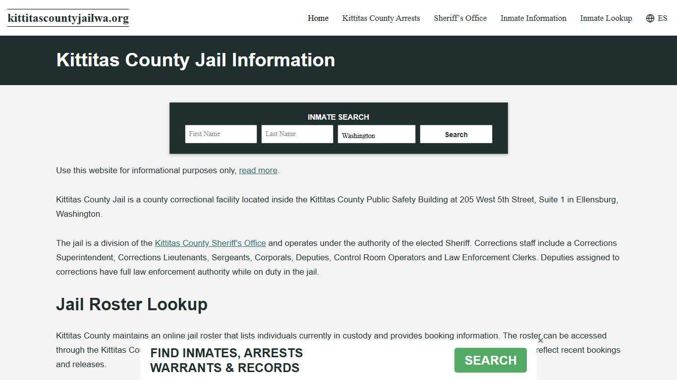 Kittitas County, WA Jail Roster, Inmate Info